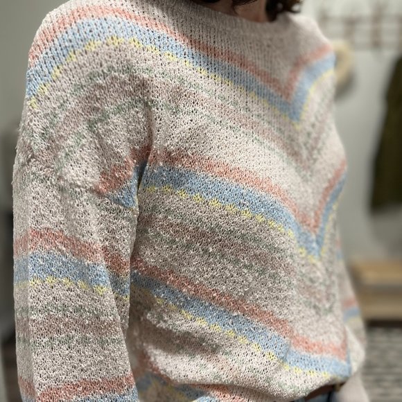 The Chevron Striped Light Knit Sweater / Cotton Blend Long Sleeve - Picture 5 of 9